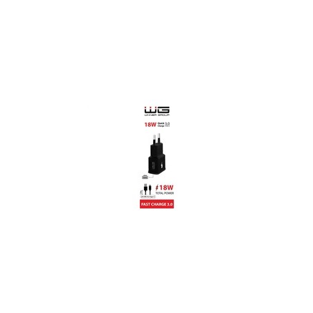WG - Síťová nabíječka 1x USB-A, Quick Charge 3.0, 5V-9V-12V, + kabel USB-A na Type-C, černá