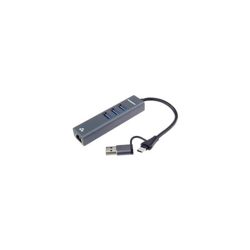 PremiumCord Adaptér USB-C a USB-A na Gigabit 10/100/1000Mbps + 3x USB 3.2 konektor