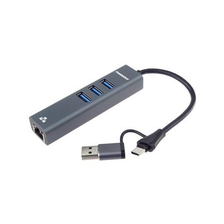 PremiumCord Adaptér USB-C a USB-A na Gigabit 10/100/1000Mbps + 3x USB 3.2 konektor