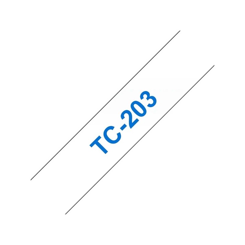 Brother originální páska do tiskárny štítků, Brother, TC-203, modrý tisk/bílý podklad, laminovaná, 7.7m, 12mm