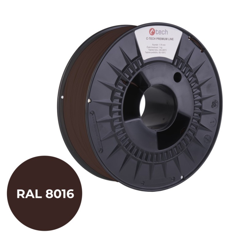 Tisková struna (filament) C-TECH PREMIUM LINE, PLA, mahagonová hnědá, RAL8016, 1,75mm, 1kg