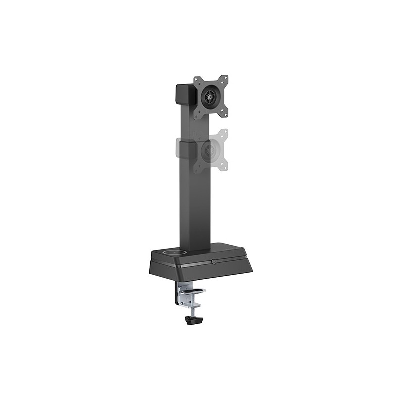Powerton ERGO LEVION Držák monitoru s automaticky nastavitelnou výškou, černá, 10KG, svorka, 17"-32", bezdrátová nabíječka