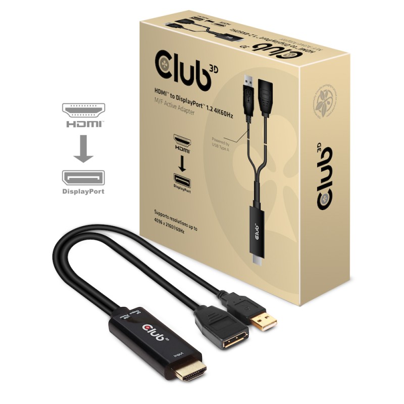 Club3D adaptér aktivní HDMI na DisplayPort 4K60Hz, M/F
