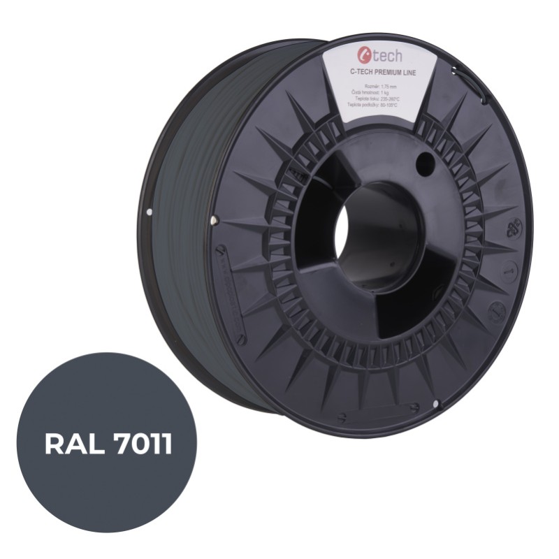 Tisková struna (filament) C-TECH PREMIUM LINE, PLA, ocelová šedá, RAL7011, 1,75mm, 1kg