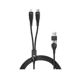 CONNECT IT Nabíjecí kabel Wirez 4v1, USB-C/USB, Lightning/USB-C, 1.25m, černá