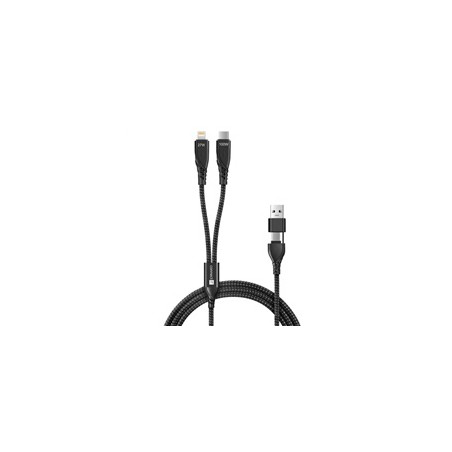 CONNECT IT Nabíjecí kabel Wirez 4v1, USB-C/USB, Lightning/USB-C, 1.25m, černá