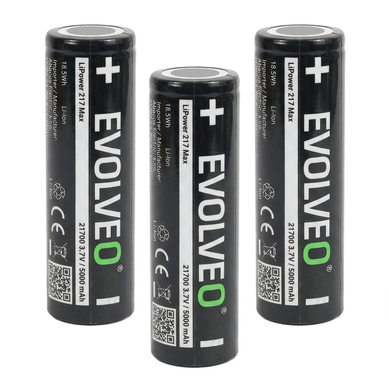 EVOLVEO LiPower 217 Max 5000 – Li-ion baterie 21700 (3.7 V / 5000 mAh) 3 ks