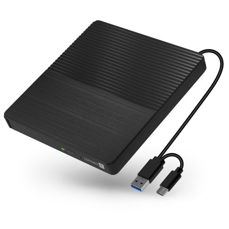 CONNECT IT Externí mechanika CD/DVD 3v1 SlimDrive, čtečka MicroSD/SD, 2xUSB, USB-A/USB-C, černá