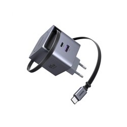 UGREEN síťová rychlonabíječka se zatahovacím kabelem 65W 3-Port, 2x USB-C, 1x USB-A