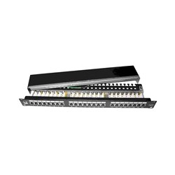19" Patch panel LYNX 24port, STP, Cat6, 30µm, duální svorkovnice, černý