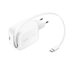 Belkin Boostcharge Pro 45 W Dual GaN-L/ERT Mit Einziehbarem Kabel WEI