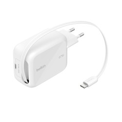 Belkin Boostcharge Pro 67 W Dual GaN-L/ERT Mit Einziehbarem Kabel WEI