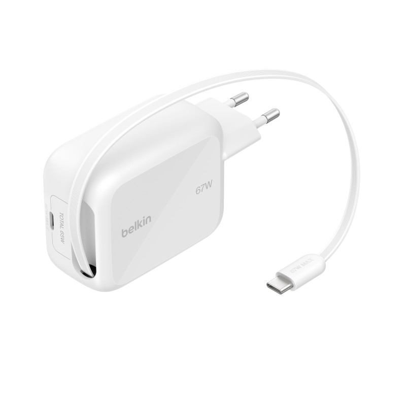 Belkin Boostcharge Pro 67 W Dual GaN-L/ERT Mit Einziehbarem Kabel WEI