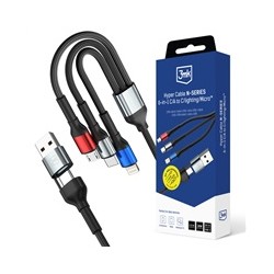 3mk kabel Hyper Cable N-SERIES 6 in 1 C/A to C/Lightning/Micro 1.2m QC 3.0 9V/2A 18W Black