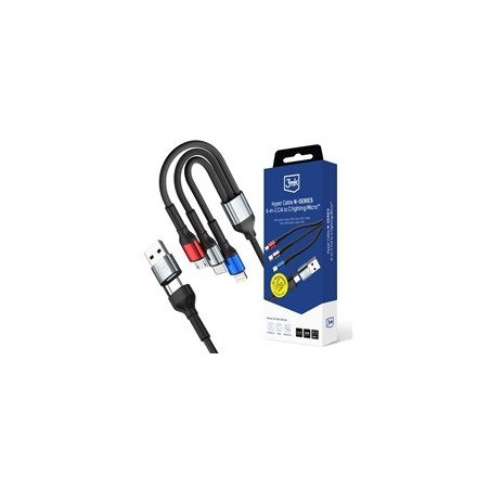 3mk kabel Hyper Cable N-SERIES 6 in 1 C/A to C/Lightning/Micro 1.2m QC 3.0 9V/2A 18W Black