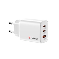 VERBATIM GaN Nabíječka Essentials 65W, 2xUSB-C, 1xUSB-A, bílá