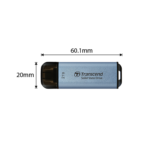Transcend ESD300C - SSD - 2 TB - externí (přenosný) - USB 3.2 Gen 2x1 (USB-C konektor) - azurově modrá