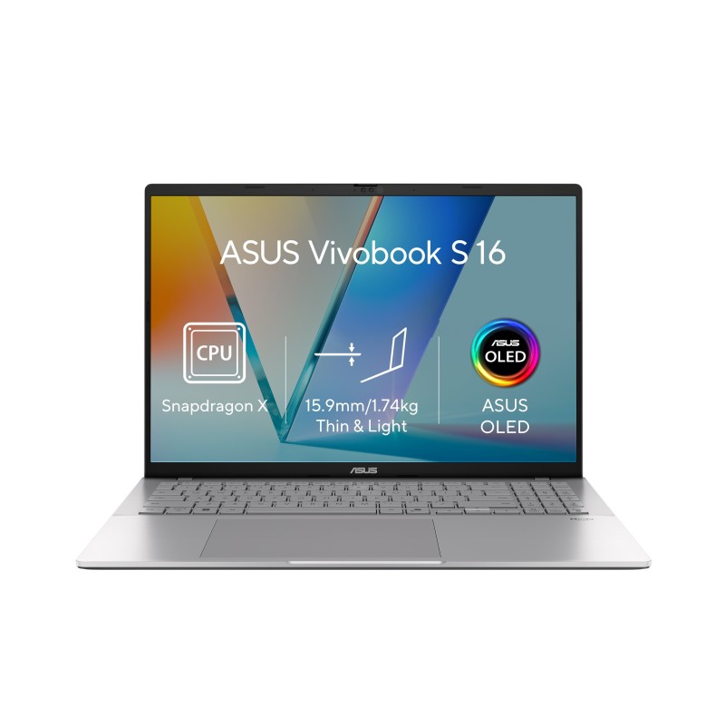ASUS NTB Vivobook S16 (S3607QA-OLED111WZ), Snap X X1 26 100, 16" 1920 x 1200, 32GB, 512GB SSD, Adreno, W11 Home, Silver