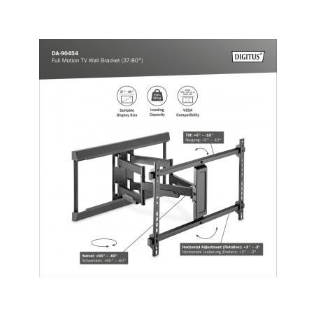 DIGITUS Plně pohyblivý TV nástěnný držák 37-80", 60 kg zatížení max., VESA: 200x100, 200x200, 300x200, 400x200, 300x300,