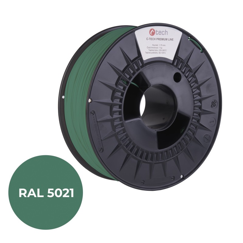 Tisková struna (filament) C-TECH PREMIUM LINE, PLA, vodní modrá, RAL5021, 1,75mm, 1kg