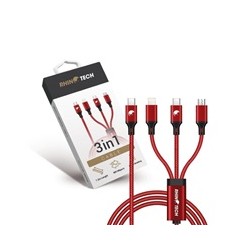 RhinoTech nabíjecí a datový kabel 3v1 USB-C (MicroUSB + Lightning + USB-C) 40W 1,2m červená
