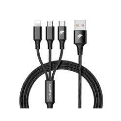 RhinoTech nabíjecí a datový kabel 3v1 USB-A (MicroUSB + Lightning + USB-C) 1,2m černá