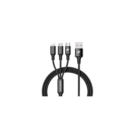 RhinoTech nabíjecí a datový kabel 3v1 USB-A (MicroUSB + Lightning + USB-C) 1,2m černá