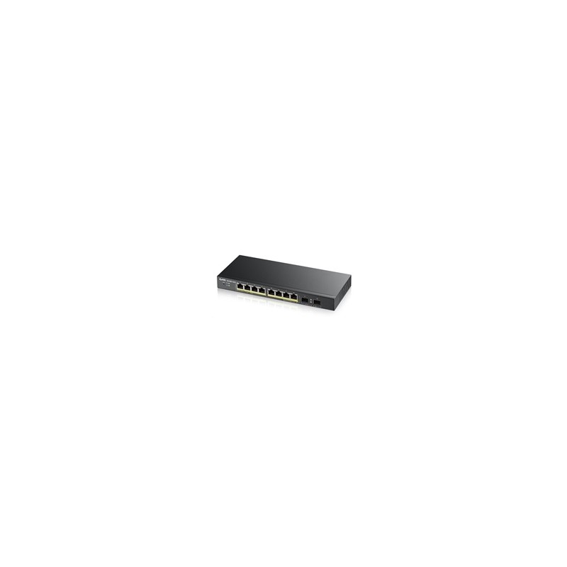Zyxel GS1900-10HP v2 10-port Desktop Gigabit Web Smart PoE Switch, 8x gigabit PoE RJ45, 2x SFP, 70W PoE budget, fanless