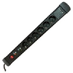 Mcab Socket Strip 6S PVC 1.5M 2U BK/Surge And Overload Protection