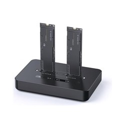 GEMBIRD dokovací stanice pro stolní počítače DD2-U3M2, USB-C, 2x M.2 SATA, NVMe SSD, černá