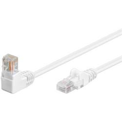 Patch kabel 1x 90° zahnutý konektor, Cat5e, UTP, bílý, 3m