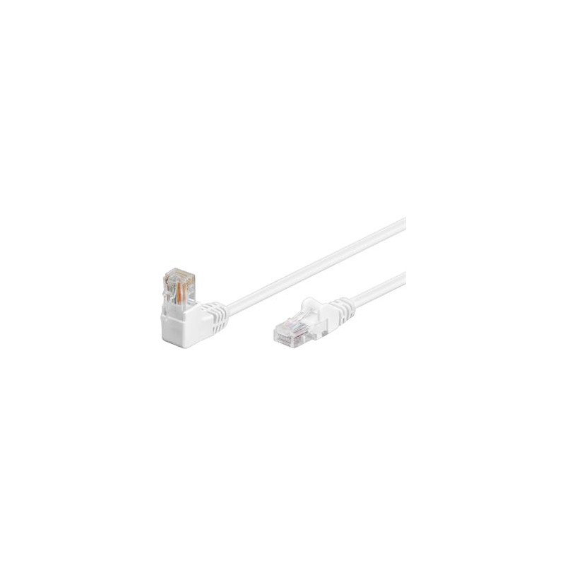 Patch kabel 1x 90° zahnutý konektor, Cat5e, UTP, bílý, 3m