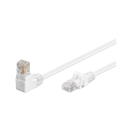 Patch kabel 1x 90° zahnutý konektor, Cat5e, UTP, bílý, 3m