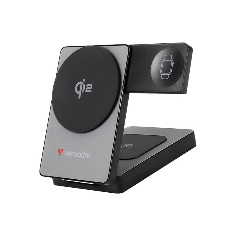 Verbatim Powerbanka Charge ,n, Go Qi2 5/9/12V, nabíjení telefonu,hodinek,Airpods, 32295, 10000mAh, magnetické připevnění, šedá