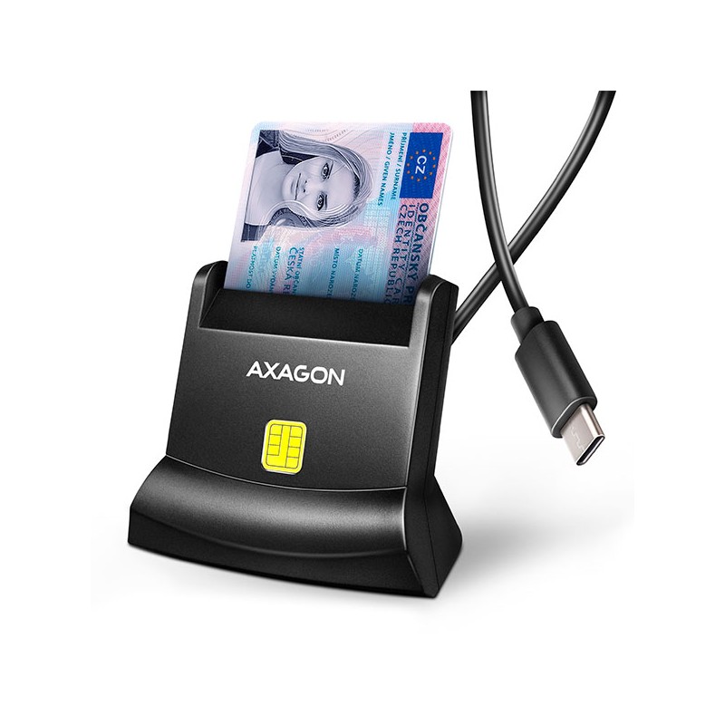 AXAGON CRE-SM4NC, USB-C čtečka kontaktních karet Smart Card (eObčanka), stojánková, kabel 1.2 m