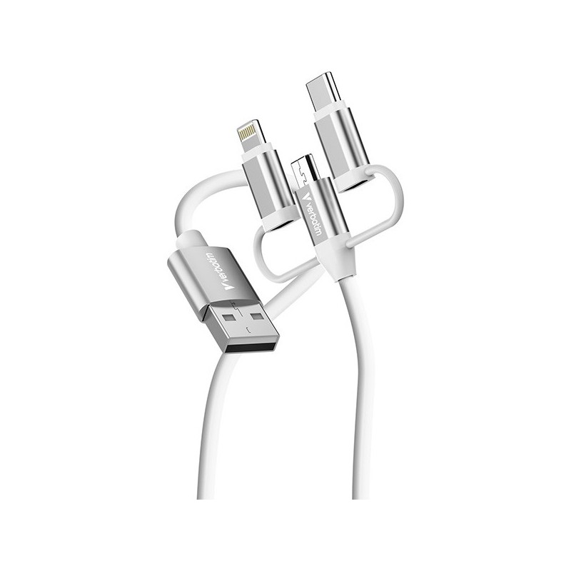Verbatim USB kabel USB A samec - Micro-B, USB-C, Lightning Cable, 18W, 1m, bílá, box, 32394