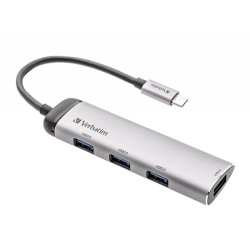 USB (3.2) Gen 1 4-port, 49147, šedá, délka kabelu 15cm, Verbatim, 1 x USB-CR připojovací port, 4 x USB 3.2 Gen 1 por