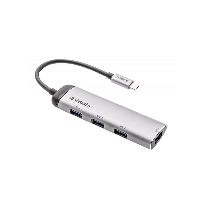 USB (3.2) Gen 1 4-port, 49147, šedá, délka kabelu 15cm, Verbatim, 1 x USB-CR připojovací port, 4 x USB 3.2 Gen 1 por