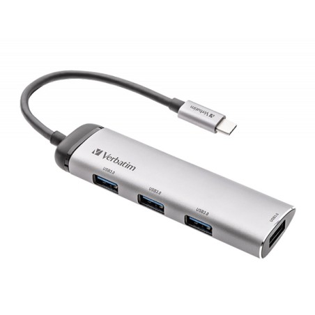 USB (3.2) Gen 1 4-port, 49147, šedá, délka kabelu 15cm, Verbatim, 1 x USB-CR připojovací port, 4 x USB 3.2 Gen 1 por