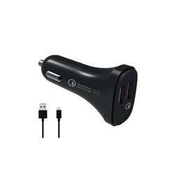 WG - Autonabíječka 2x USB-A, Quick Charge 3.0 5,4 A, + kabel USB-A na Lightning, černá