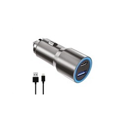 WG - Autonabíječka 2x USB 38 W, 1x USB-A + 1x USB-C, + kabel USB-A na Lightning, stříbrá