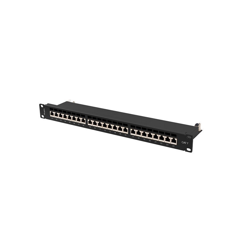 PATCH PANEL 24 PORTŮ 1U 19" CAT.7 FTP STÍNĚNÝ ČERNÝ LANBERG