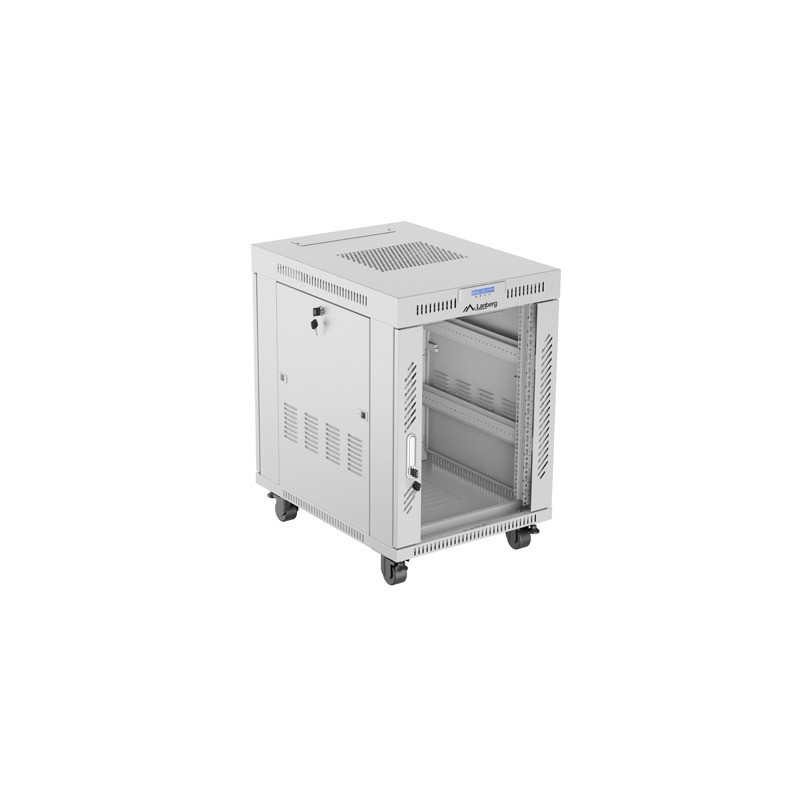 19" Volně stojící racková skříň 15U 600X800 šedé skleněné dveře LCD Lanberg (Flat Pack) V2