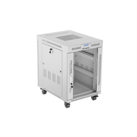 19" Volně stojící racková skříň 15U 600X800 šedé skleněné dveře LCD Lanberg (Flat Pack) V2