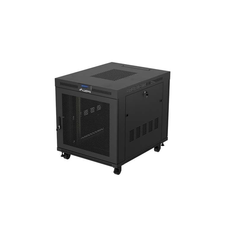 19" Volně stojící racková skříň 15U/800X1000 (Flat Pack) černá S prosklenými dveřmi LCD Lanberg V2