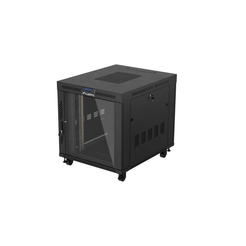 19" Volně stojící racková skříň 15U/800X1000 (Flat Pack) S prosklenými dveřmi LCD černá Lanberg V2