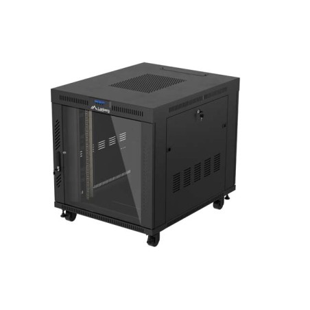 19" Volně stojící racková skříň 15U/800X1000 (Flat Pack) S prosklenými dveřmi LCD černá Lanberg V2