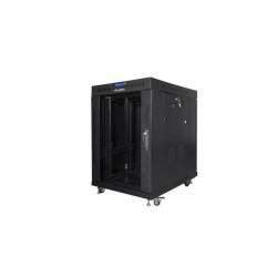 19" Volně stojící racková skříň 15U/600X800 (Flat Pack) S prosklenými dveřmi LCD černá Lanberg V2