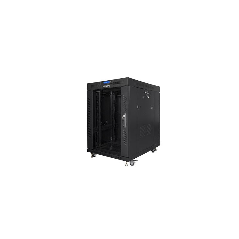 19" Volně stojící racková skříň 15U/600X800 (Flat Pack) S prosklenými dveřmi LCD černá Lanberg V2