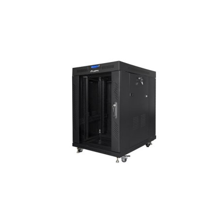 19" Volně stojící racková skříň 15U/600X800 (Flat Pack) S prosklenými dveřmi LCD černá Lanberg V2